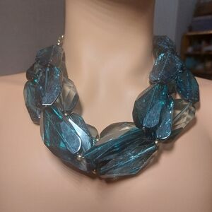 Very Chunky Dark Green Acrylic Large Bead Necklace
